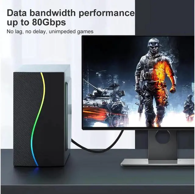 Alt view image 6 of 6 - 1M 3.3FT DisplayPort 2.0 Cable, 80Gbps HBR3 Ultra HD DP to DP Cable, 16K@60Hz 10K 8K@60Hz 4K@165Hz HDCP 3D Slim Flexible Cord for Gaming Monitor PC Graphics Card
