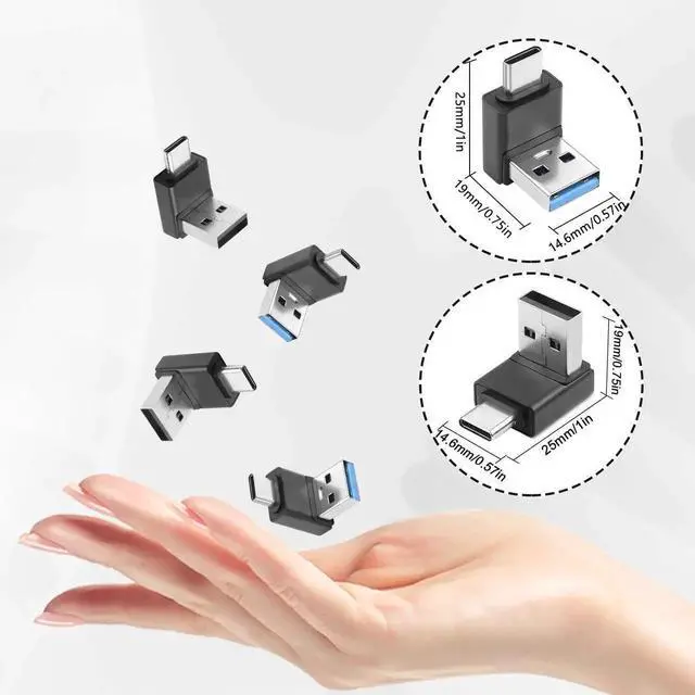 Alt view image 2 of 6 - 4Pcs 90° Right Angle USB3.1 A Male to USB C Male Adapter, 10Gbps QC60W PD15W Charging Data Connector, 2 Up + 2 Down Bend for Phone Wall Charger
