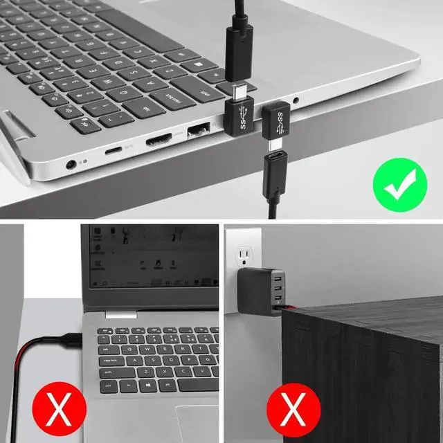 Alt view image 5 of 6 - 4Pcs 90° Right Angle USB3.1 A Male to USB C Male Adapter, 10Gbps QC60W PD15W Charging Data Connector, 2 Up + 2 Down Bend for Phone Wall Charger