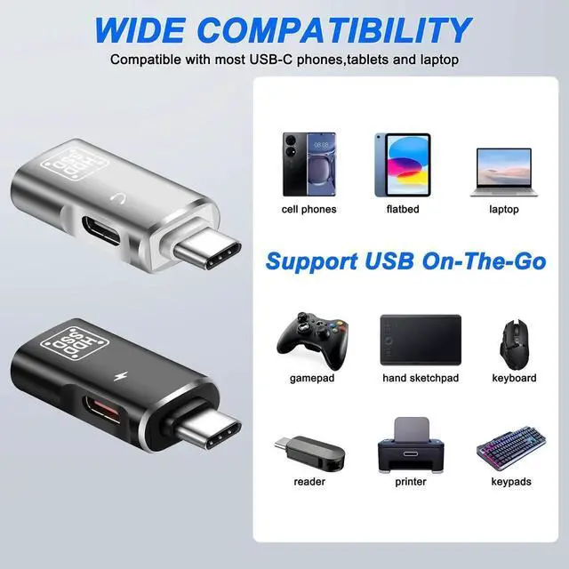 Alt view image 5 of 7 - 2 Pack 2-in-1 Type-C OTG Adapter, USB C to USB 3.0 Port + Charging & Audio Jack Converter, High Speed OTG Connector for U Disk, HDD, SSD, Headphones and USB-C Devices