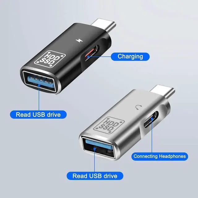 Alt view image 6 of 7 - 2 Pack 2-in-1 Type-C OTG Adapter, USB C to USB 3.0 Port + Charging & Audio Jack Converter, High Speed OTG Connector for U Disk, HDD, SSD, Headphones and USB-C Devices