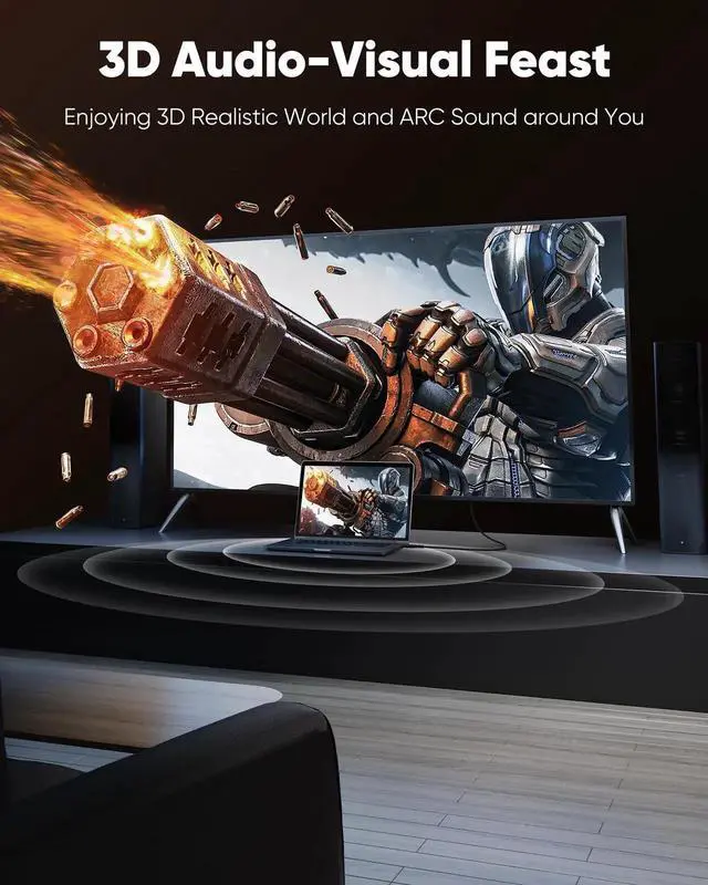 Alt view image 6 of 7 - 6.6FT 4K HDMI 2.0 Cable, Black Braided HDMI Cord 4K@60Hz HDR 18Gbps High Speed with Ethernet ARC 3D HDCP 2.2 Compatible with PS5 PS4 PS3 4K HDTV Monitor Projector Streaming Media