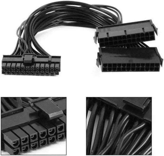 Alt view image 4 of 5 - Dual 24-Pin Mining Adapter Cable, ATX Power Supply 24Pin Connector Splitter, Dual PSU Synchronous Start Adapter Cable for Mining Rig