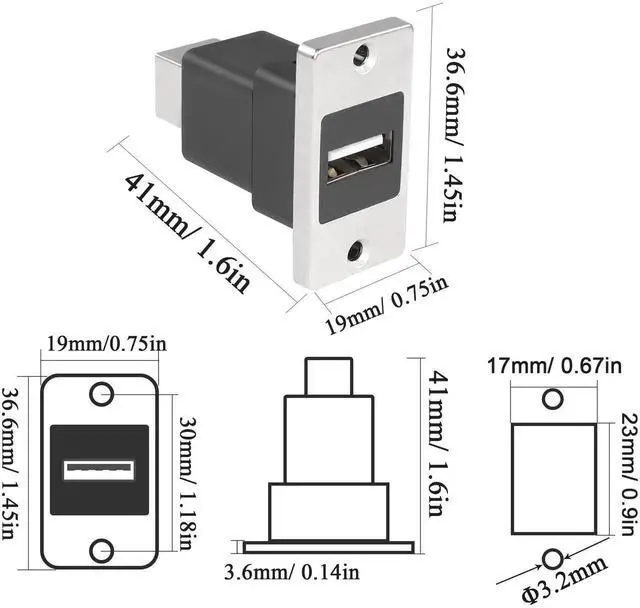 Alt view image 6 of 7 - USB 2.0 Female to USB B Female Panel Mount Adapter, Rectangular Printer Socket Connector for Printer Scanner Fax PC Laptop
