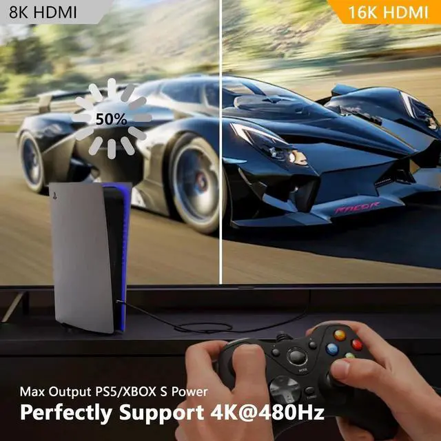 Alt view image 4 of 7 - 10FT HDMI 2.2 16K 8K Cable, 96Gbps Ultra High Speed Gaming HDMI Cord, 4K@480Hz 8K@240Hz Dynamic HDR eARC DTS:X HDCP 2.2&2.3 Compatible with PC Monitor HDTV PS5 Blu-ray