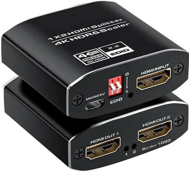 Main image of 1x2 HDMI Splitter 4K@60Hz HDR, HDMI 2.0 1 in 2 Out Splitter Supports HDCP 2.2 & EDID Control for Xbox, PS3/4/5, PC, TV, Fire Stick, Blu-Ray Player