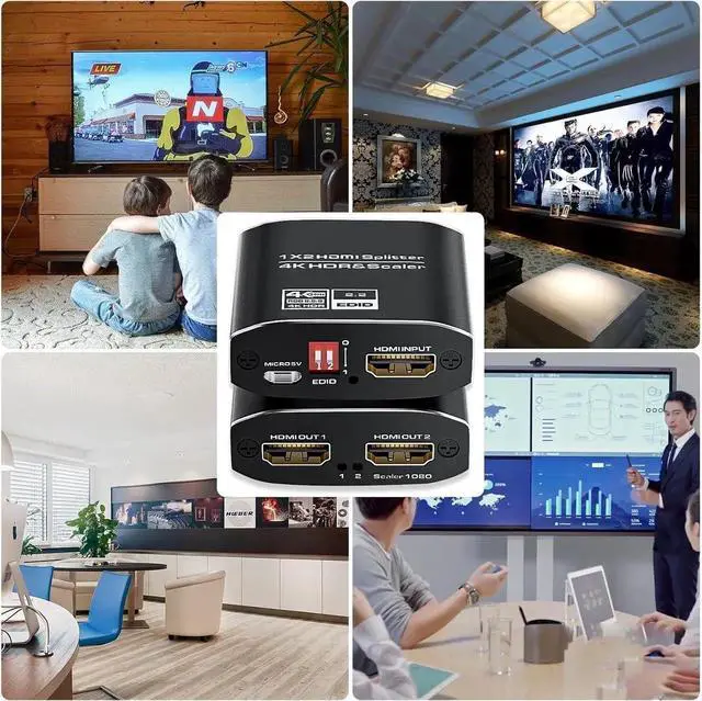 Alt view image 6 of 7 - 1x2 HDMI Splitter 4K@60Hz HDR, HDMI 2.0 1 in 2 Out Splitter Supports HDCP 2.2 & EDID Control for Xbox, PS3/4/5, PC, TV, Fire Stick, Blu-Ray Player