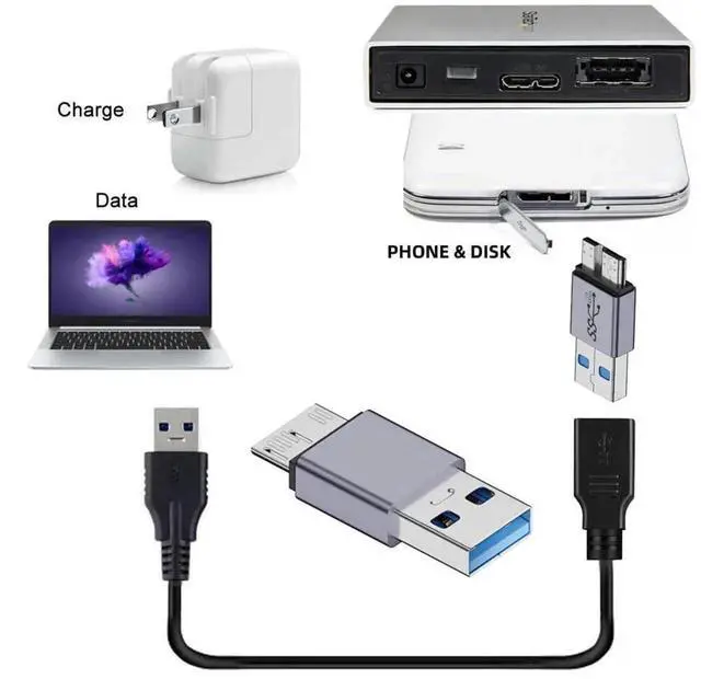 Alt view image 2 of 7 - USB 3.1 Type A Male to Micro USB 3.0 Male Adapter 10Gbps Data Power Converter for Laptop PC SSD Hard Disk