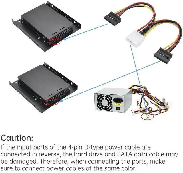 Alt view image 2 of 7 - 2 Pack Double-Deck 2.5 to 3.5 Inch SSD Mounting Bracket, Metal Dual Layer SSD HDD Adapter Holder with SATA Cable and Power Splitter Cable