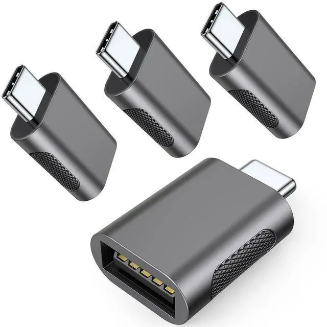 Main image of 4 Pack Space Grey USB-C to USB 3.1 Adapter, 10Gbps High Speed OTG Converter, Thunderbolt 3/4 Compatible Type-C Male to USB A Female Connector for iPhone 15, MacBook, iPad, iMac and USB-C Enabled Devic
