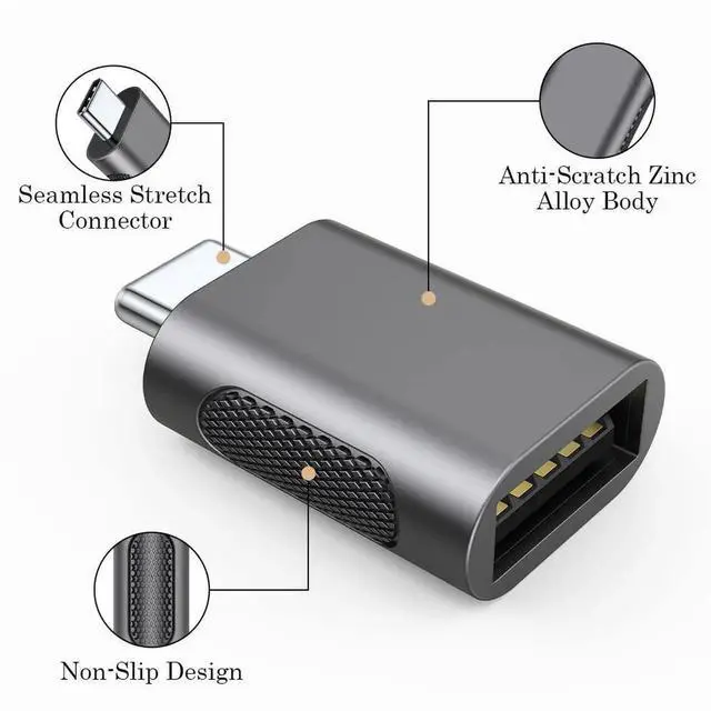 Alt view image 7 of 7 - 4 Pack Space Grey USB-C to USB 3.1 Adapter, 10Gbps High Speed OTG Converter, Thunderbolt 3/4 Compatible Type-C Male to USB A Female Connector for iPhone 15, MacBook, iPad, iMac and USB-C Enabled Devic