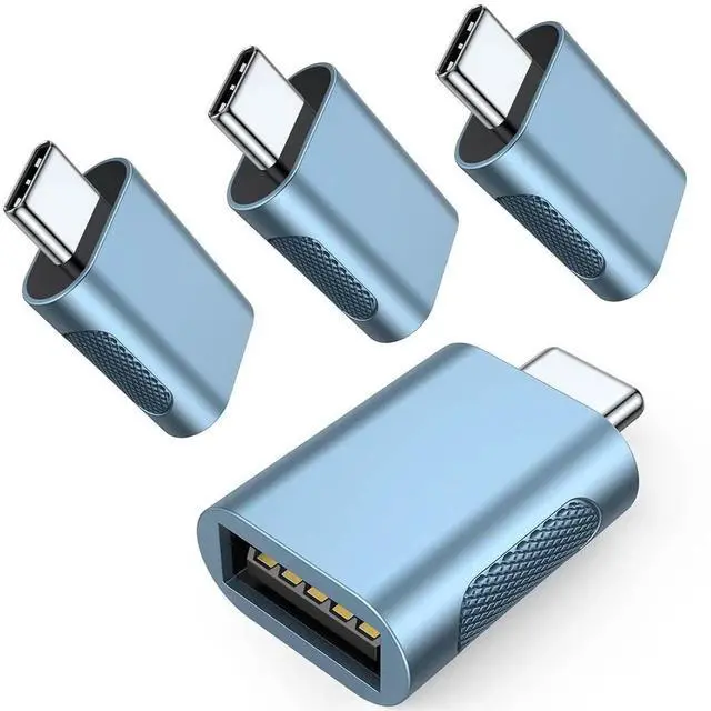 Main image of 4 Pack 10Gbps USB C to USB 3.1 Adapter, Blue Thunderbolt 4/3 to USB A OTG Converter, High Speed Type-C OTG Connector for iPhone 15, MacBook, iPad, iMac and USB-C Devices