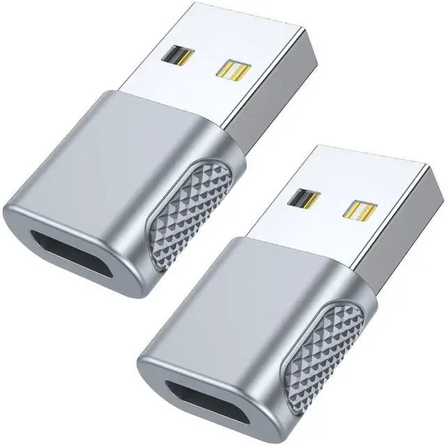 Main image of 2 Pack Silver USB C Female to USB A Male Adapter, Type-C to USB A Charger Converter, Charging & Data Sync Connector Compatible with iPhone 14/13/12/11, Apple Watch Ultra/SE/8/7, AirPods, iPad and More