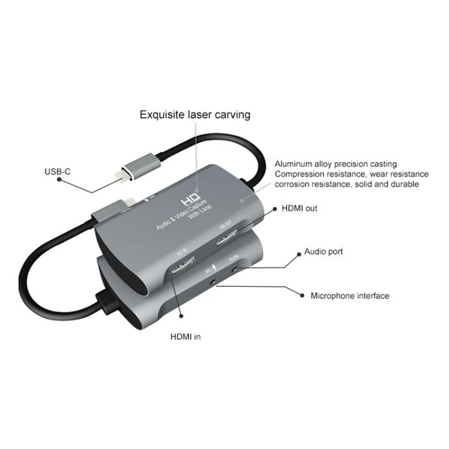 Alt view image 11 of 14 - Z30A HDMI Female + Mic to HDMI Female + Audio + USB-C / Type-C Video Capture Box