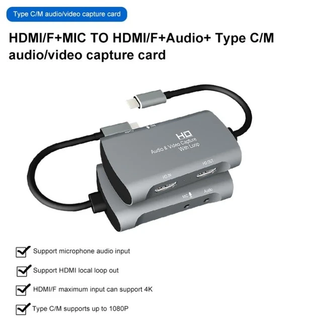 Alt view image 13 of 14 - Z30A HDMI Female + Mic to HDMI Female + Audio + USB-C / Type-C Video Capture Box
