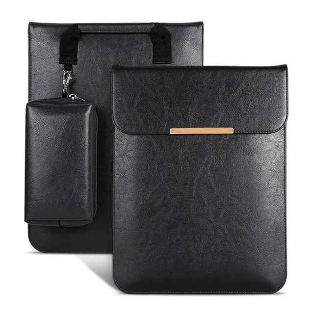 Alt view image 8 of 14 - 13.3 inch Laptop 2 in 1 PU Leather Sleeve Liner Bag with Mouse Storage Bag (Black)