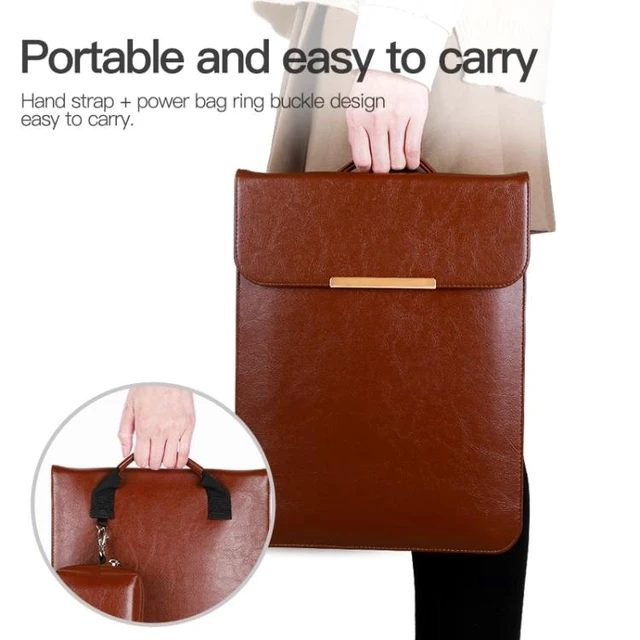 Alt view image 10 of 14 - 13.3 inch Laptop 2 in 1 PU Leather Sleeve Liner Bag with Mouse Storage Bag (Black)