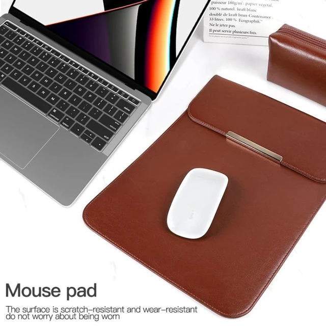 Alt view image 11 of 14 - 13.3 inch Laptop 2 in 1 PU Leather Sleeve Liner Bag with Mouse Storage Bag (Black)
