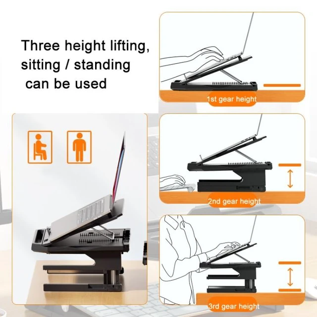 Alt view image 9 of 12 - Double Layer Foldable Lift Laptop Stand Aluminum Computer Heightening Bracket (Black)