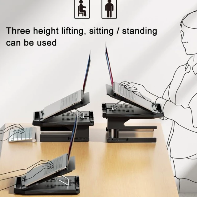 Alt view image 11 of 12 - Double Layer Foldable Lift Laptop Stand Aluminum Computer Heightening Bracket (Black)