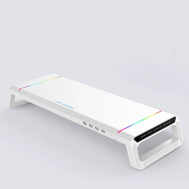 Alt view image 8 of 14 - ICE COOREL T1 Monitor Increased Rack Foldable Laptop Stand With RGB Lighting & 4xUSB Expansion Interface (Moonlight White)