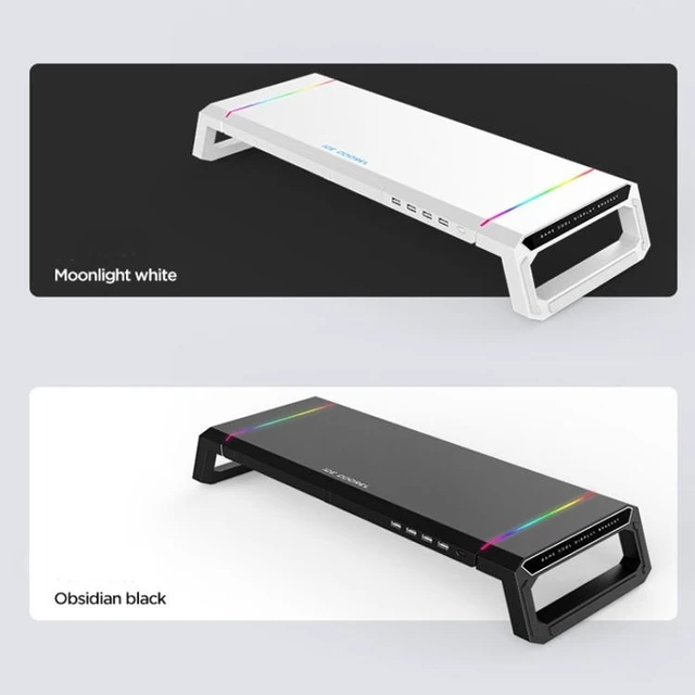 Alt view image 9 of 14 - ICE COOREL T1 Monitor Increased Rack Foldable Laptop Stand With RGB Lighting & 4xUSB Expansion Interface (Moonlight White)