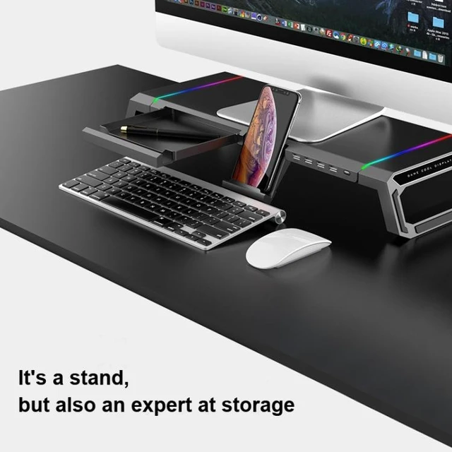 Alt view image 13 of 14 - ICE COOREL T1 Monitor Increased Rack Foldable Laptop Stand With RGB Lighting & 4xUSB Expansion Interface (Moonlight White)