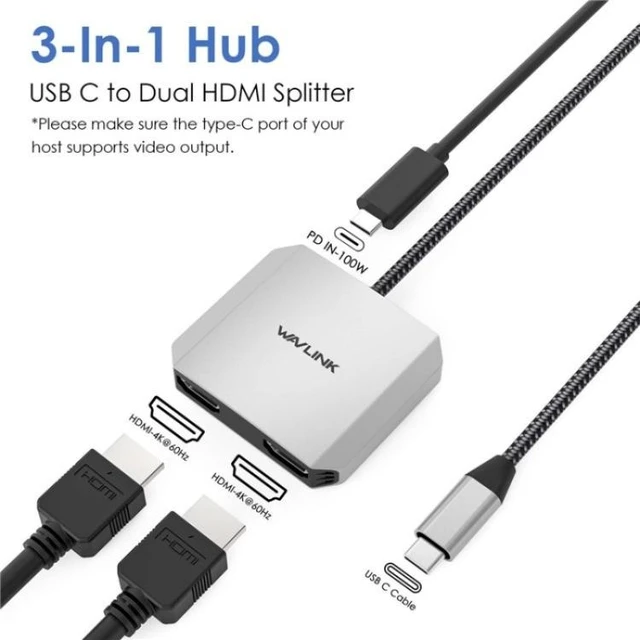 Alt view image 9 of 14 - WAVLINK UHP510 Pro 87W PD Charging USB C to Dual HD Converter 4K 60Hz Monitor Adapter