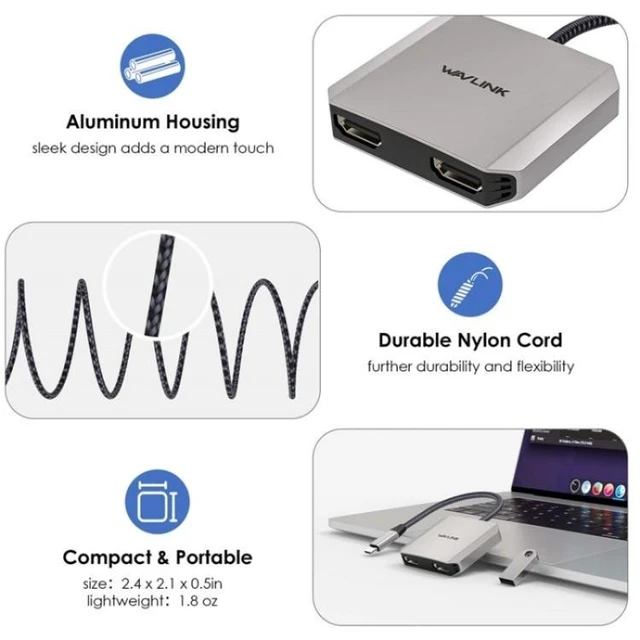Alt view image 14 of 14 - WAVLINK UHP510 Pro 87W PD Charging USB C to Dual HD Converter 4K 60Hz Monitor Adapter