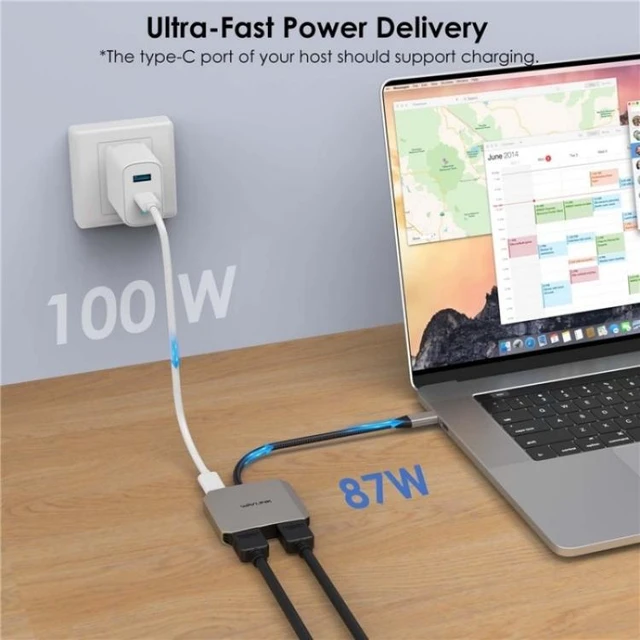 Alt view image 12 of 14 - WAVLINK UHP510 Pro 87W PD Charging USB C to Dual HD Converter 4K 60Hz Monitor Adapter