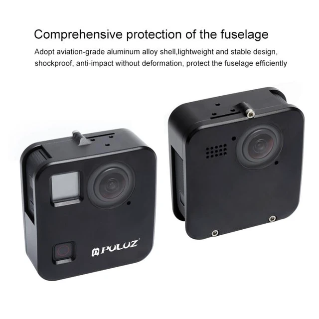 Alt view image 11 of 14 - PULUZ for GoPro Fusion Housing Shell CNC Aluminum Alloy Protective Cage with Basic Mount & Lens Caps(Black)