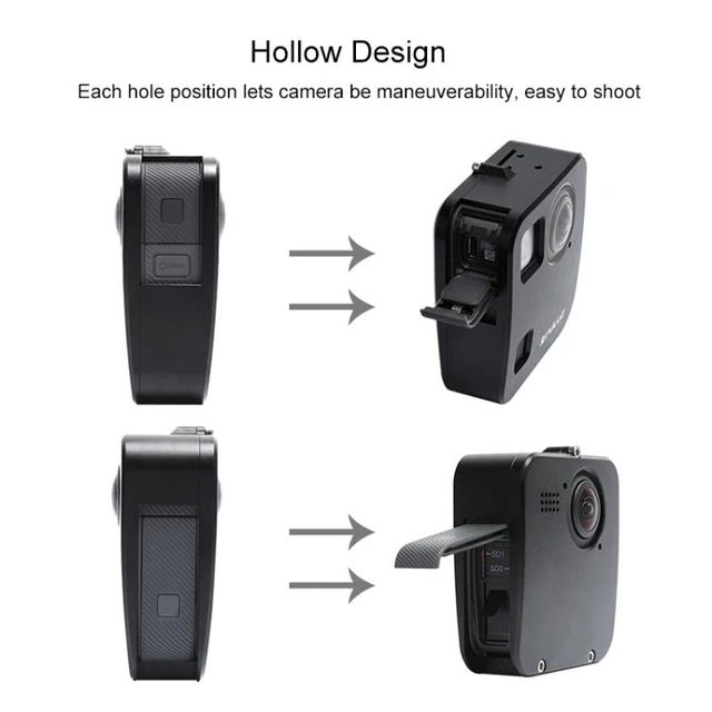 Alt view image 12 of 14 - PULUZ for GoPro Fusion Housing Shell CNC Aluminum Alloy Protective Cage with Basic Mount & Lens Caps(Black)