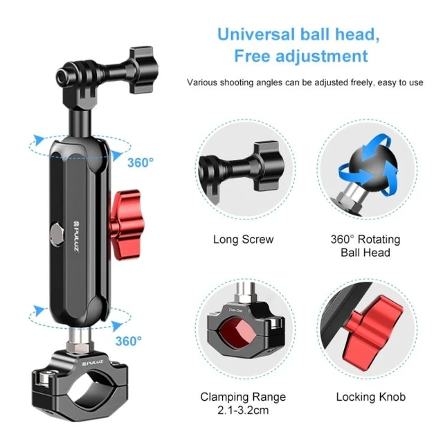 Alt view image 11 of 14 - PULUZ Motorcycle Rearview Large Clamp CNC Metal Magic Arm Rod Mount