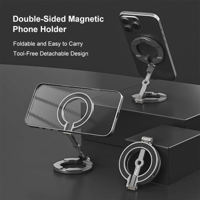 Alt view image 9 of 14 - PULUZ MagSafe Dual-Head Magnetic Folding Phone Holder Bracket (Black) (Black)