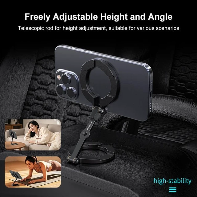 Alt view image 13 of 14 - PULUZ MagSafe Dual-Head Magnetic Folding Phone Holder Bracket (Black) (Black)