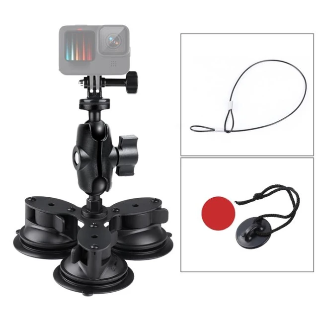 Alt view image 8 of 14 - Triangle Suction Cup Mount Holder with Tripod Adapter & Steel Tether & Safety Buckle (Black)