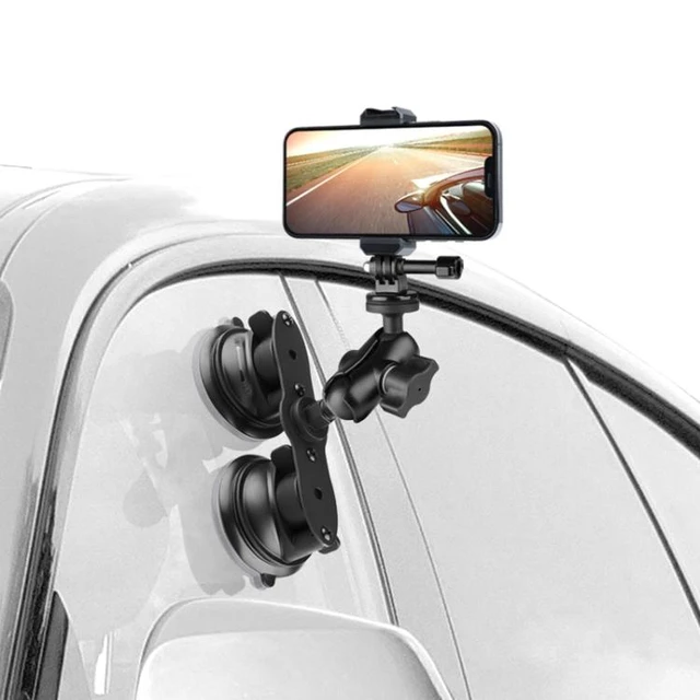 Alt view image 13 of 14 - Triangle Suction Cup Mount Holder with Tripod Adapter & Steel Tether & Safety Buckle (Black)