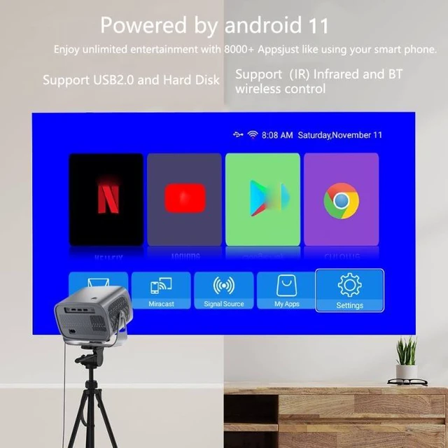 Alt view image 12 of 14 - A10 4K Smart Android Portable Projector US Plug