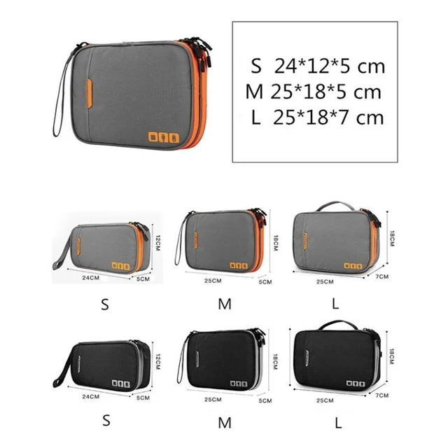 Alt view image 12 of 13 - Multi-functional Headphone Charger Data Cable Storage Bag Portable Power Pack, Size:M, 25 x 18 x 5cm (Grey)
