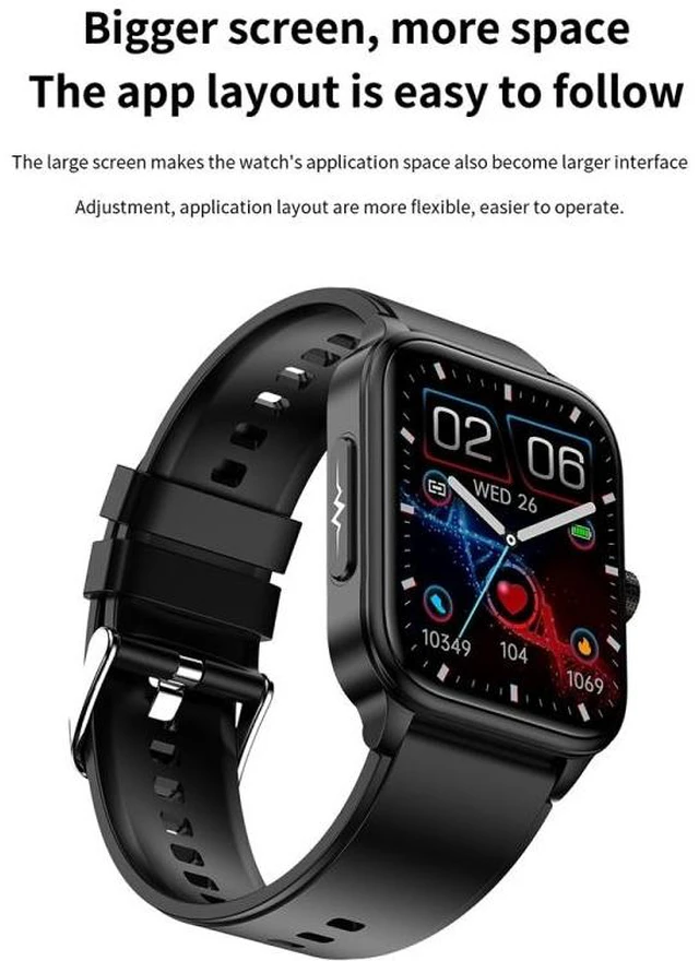 Alt view image 9 of 14 - ET540 1.91 inch IP67 Waterproof Silicone Band Smart Watch, Support ECG / Non-invasive Blood Glucose Measurement ET540 (Blue) (Blue) Black