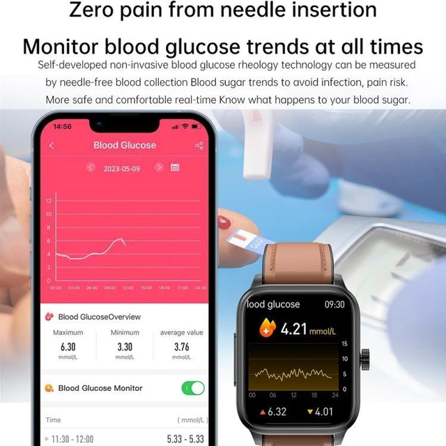 Alt view image 12 of 14 - ET540 1.91 inch IP67 Waterproof Silicone Band Smart Watch, Support ECG / Non-invasive Blood Glucose Measurement ET540 (Blue) (Blue) Black