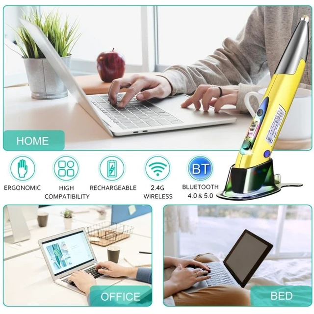 Alt view image 14 of 14 - PR-A19 2.4GHz Wireless Charging Bluetooth Mouse Pen Type Shining Quiet Mouse(Silver Gray) - OEM