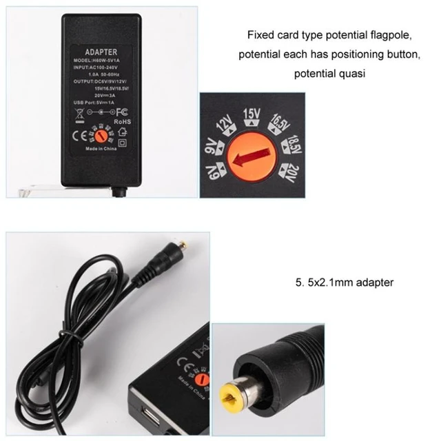 Alt view image 14 of 14 - 65W 6-20V Adjustable 3A DC Power Adapter Charger, Specification: US Plug
