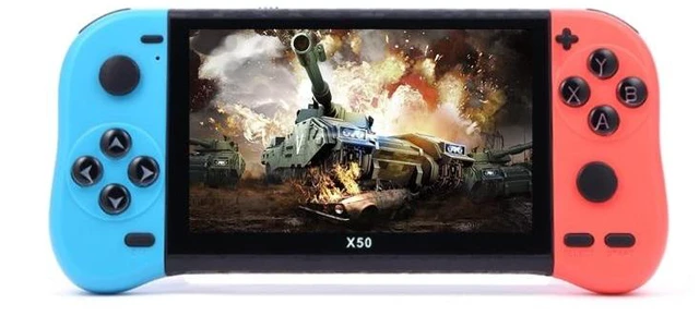 Alt view image 8 of 14 - X50 5.1 inch Screen Handheld Retro Game Console 8G Memory with 6000+ Games X50 / Red+Blue (Red+Blue) Black