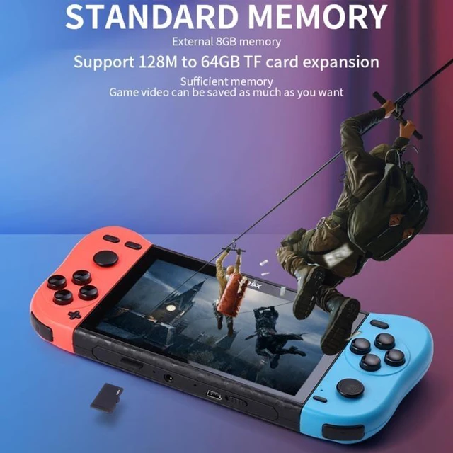 Alt view image 12 of 14 - X50 5.1 inch Screen Handheld Retro Game Console 8G Memory with 6000+ Games X50 / Red+Blue (Red+Blue) Black