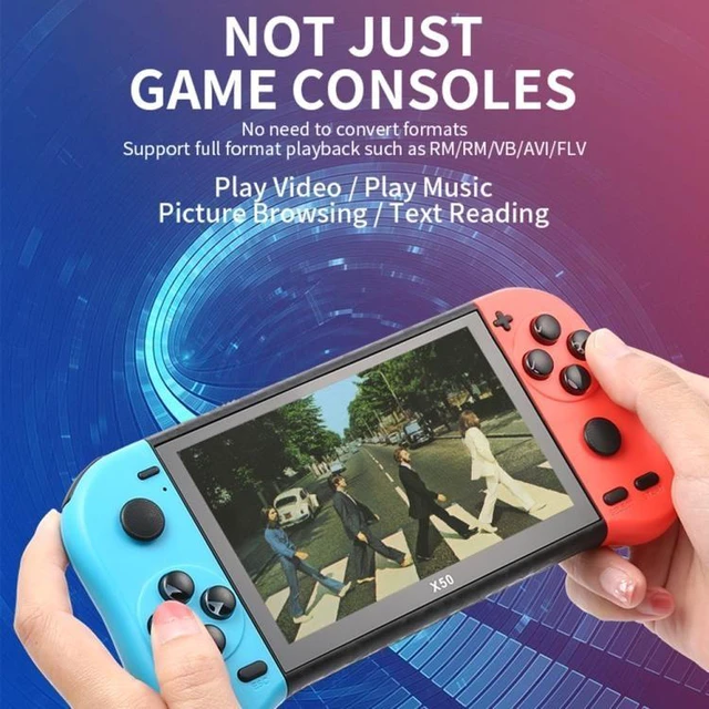 Alt view image 11 of 14 - X50 5.1 inch Screen Handheld Retro Game Console 8G Memory with 6000+ Games X50 / Red+Blue (Red+Blue) Black