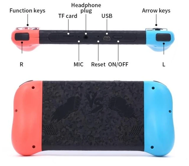 Alt view image 14 of 14 - X50 5.1 inch Screen Handheld Retro Game Console 8G Memory with 6000+ Games X50 / Red+Blue (Red+Blue) Black