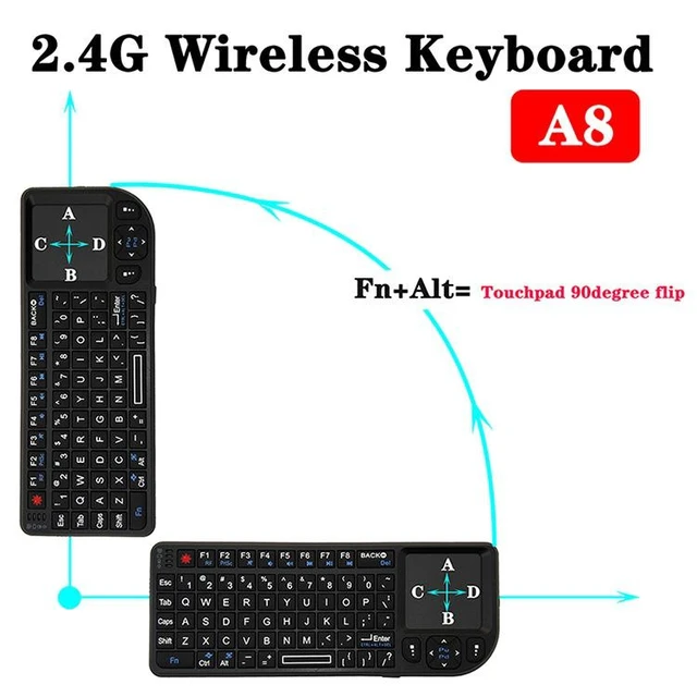 Alt view image 9 of 10 - A8 Mini Wireless Mouse And Keyboard With Laser Touchpad Keyboard, Colour: English White Backlight