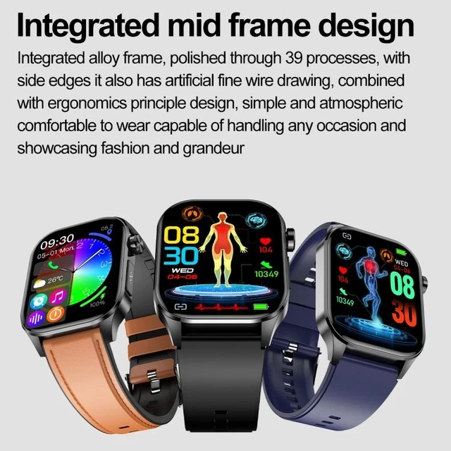 Alt view image 11 of 14 - ET580 2.04 inch AMOLED Screen Sports Smart Watch Support Bluetooth Call / ECG Function (Red Silicone Band) - OEM