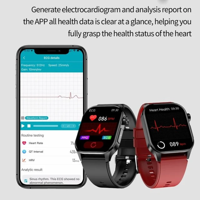 Alt view image 14 of 14 - ET580 2.04 inch AMOLED Screen Sports Smart Watch Support Bluetooth Call / ECG Function (Red Silicone Band) - OEM